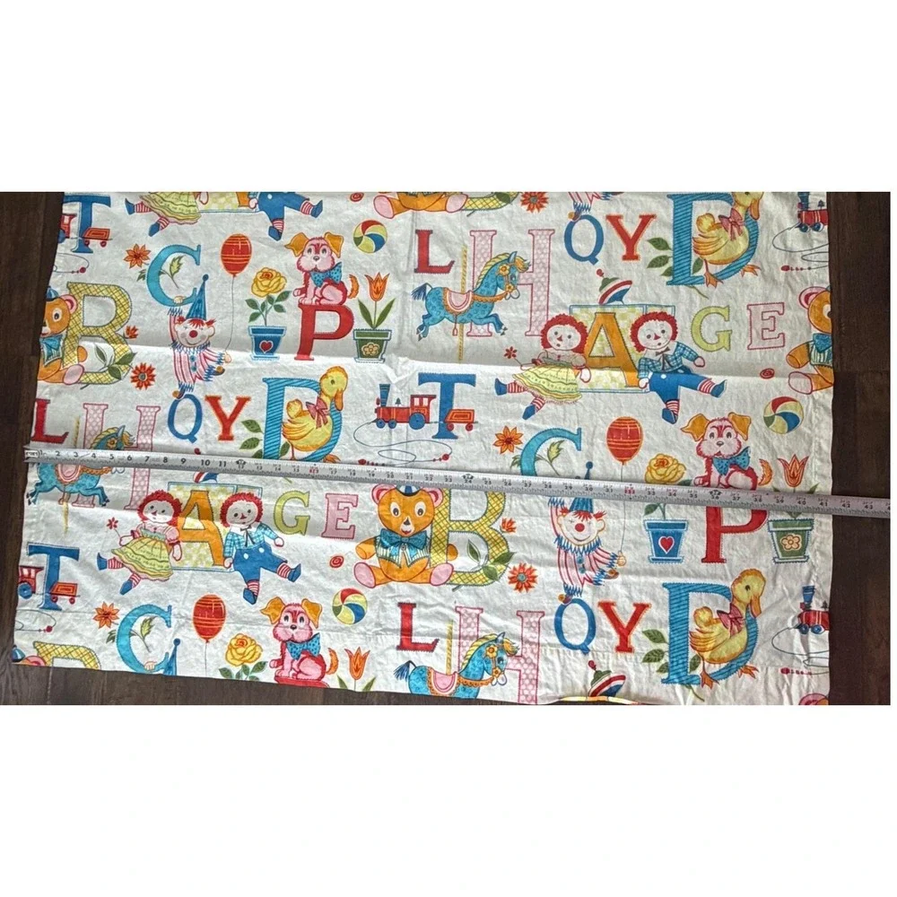 2 VTG Raggedy Ann Andy Fabric‎ Panels Curtains Kids Alphabet Toy Print MCM 34x41